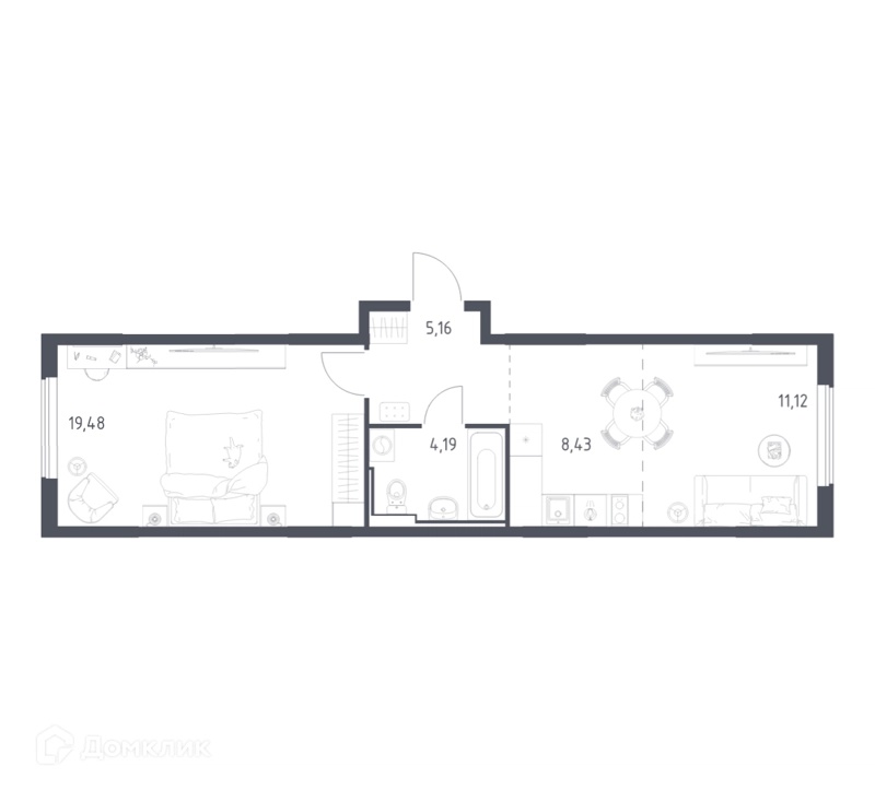 1-комнатная квартира 48.38 м² Горки Парк