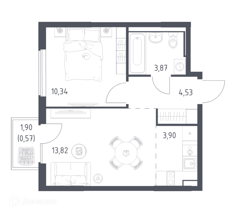 1-комнатная квартира 37.03 м² Горки Парк
