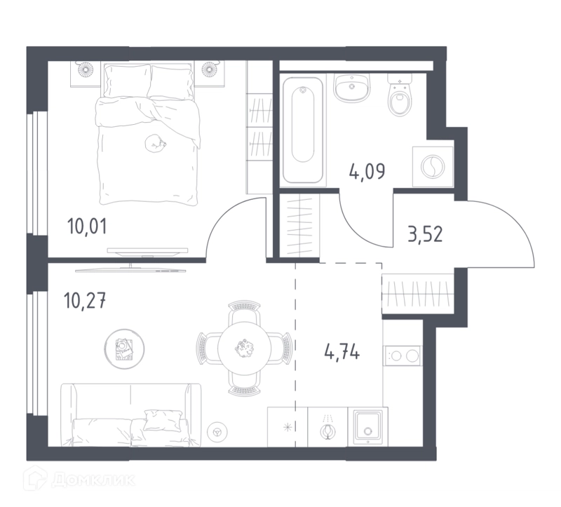1-комнатная квартира 32.63 м² Горки Парк