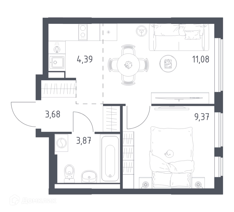 1-комнатная квартира 32.39 м² Горки Парк