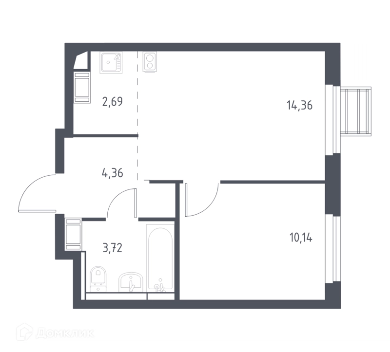 1-комнатная квартира 35.2 м² Горки Парк