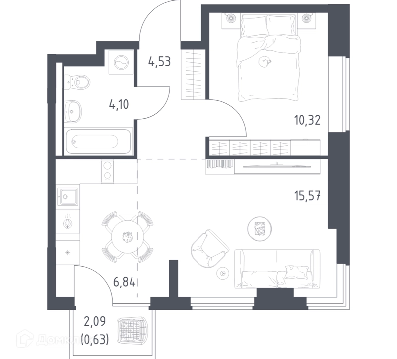 1-комнатная квартира 41.99 м² Горки Парк