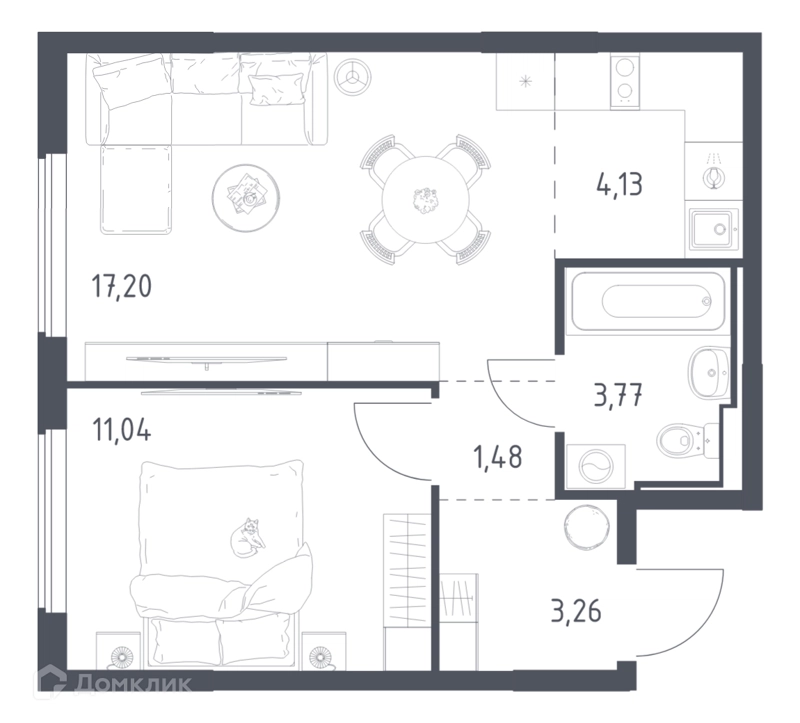 1-комнатная квартира 40.88 м² Горки Парк