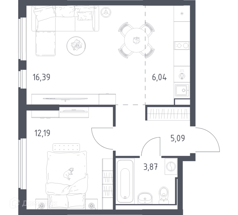1-комнатная квартира 43.58 м² Горки Парк