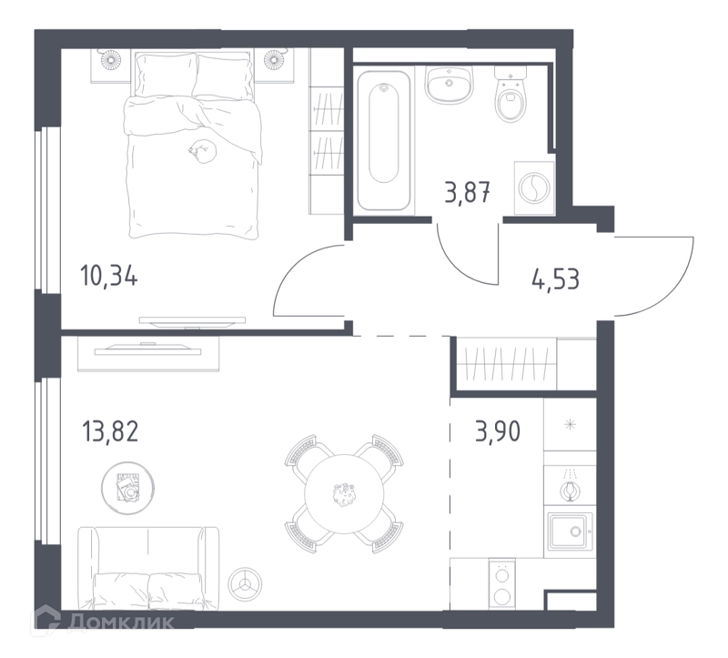 1-комнатная квартира 36.46 м² Горки Парк