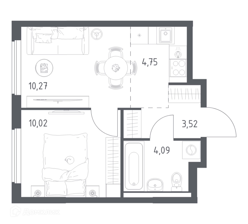 1-комнатная квартира 32.65 м² Горки Парк