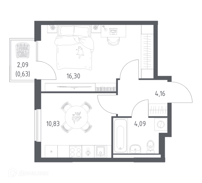 1-комнатная квартира 36.01 м² Горки Парк