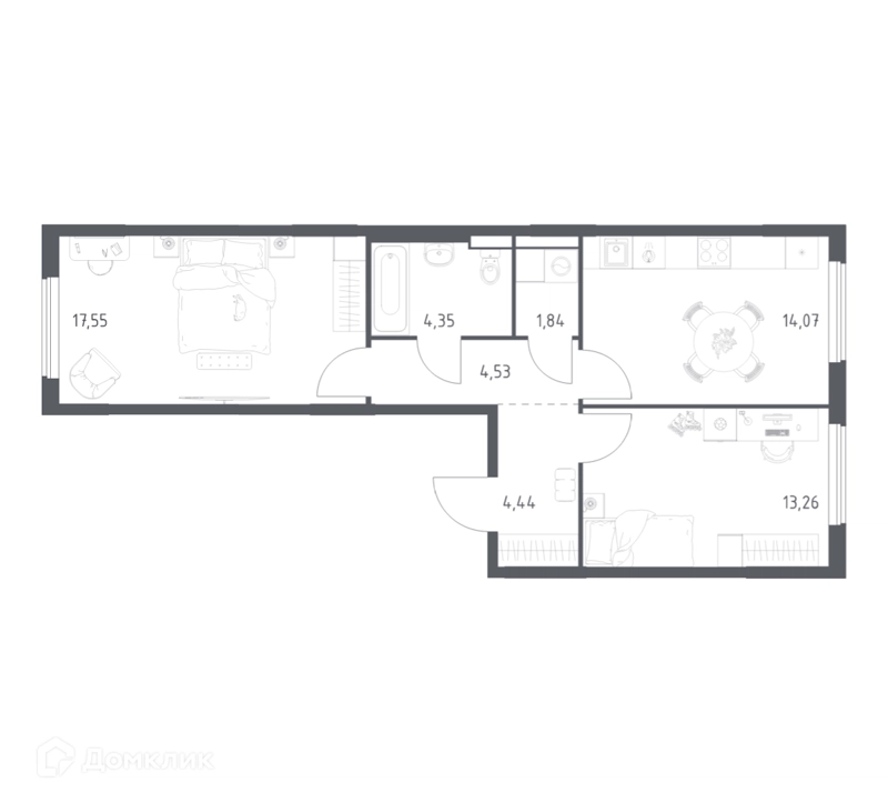 2-комнатная квартира 60.04 м² Горки Парк