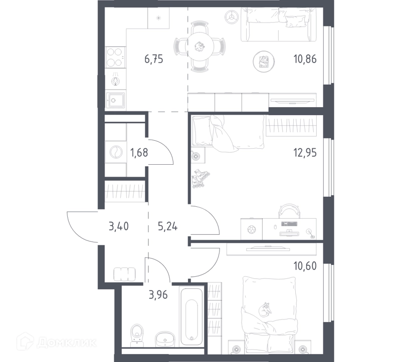 2-комнатная квартира 55.44 м² Горки Парк