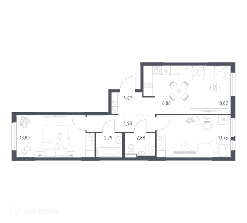 2-комнатная квартира 59.97 м² Горки Парк