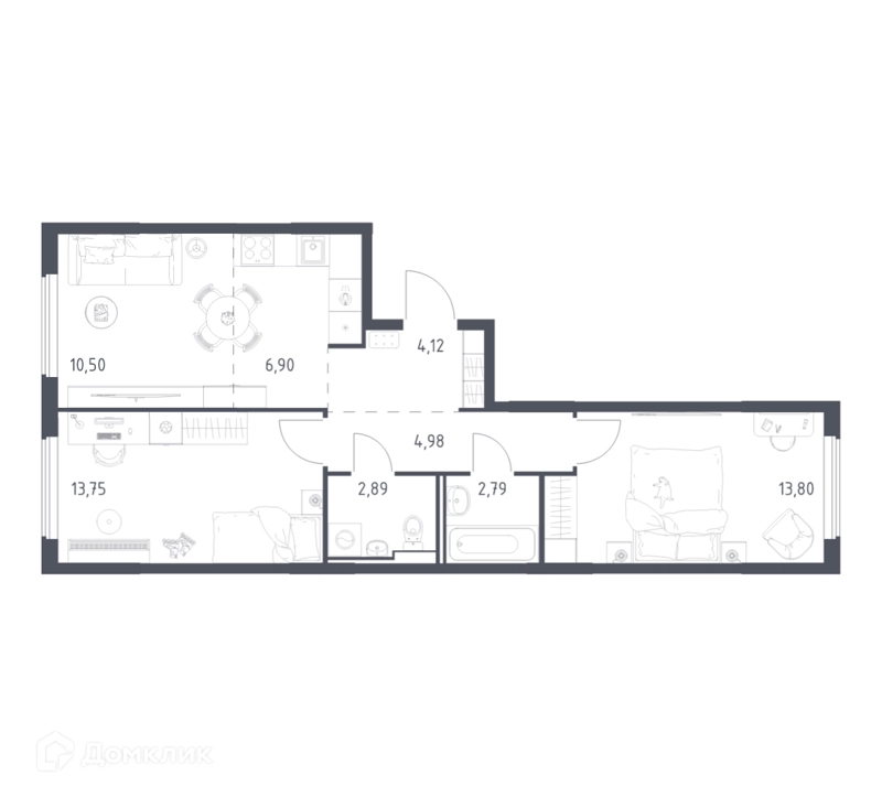 2-комнатная квартира 59.73 м² Горки Парк