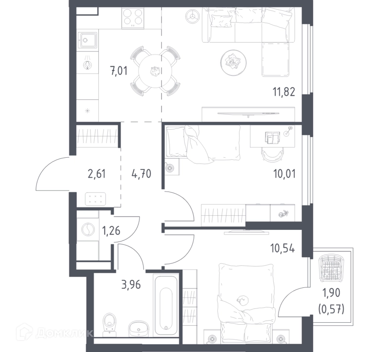 2-комнатная квартира 52.48 м² Горки Парк
