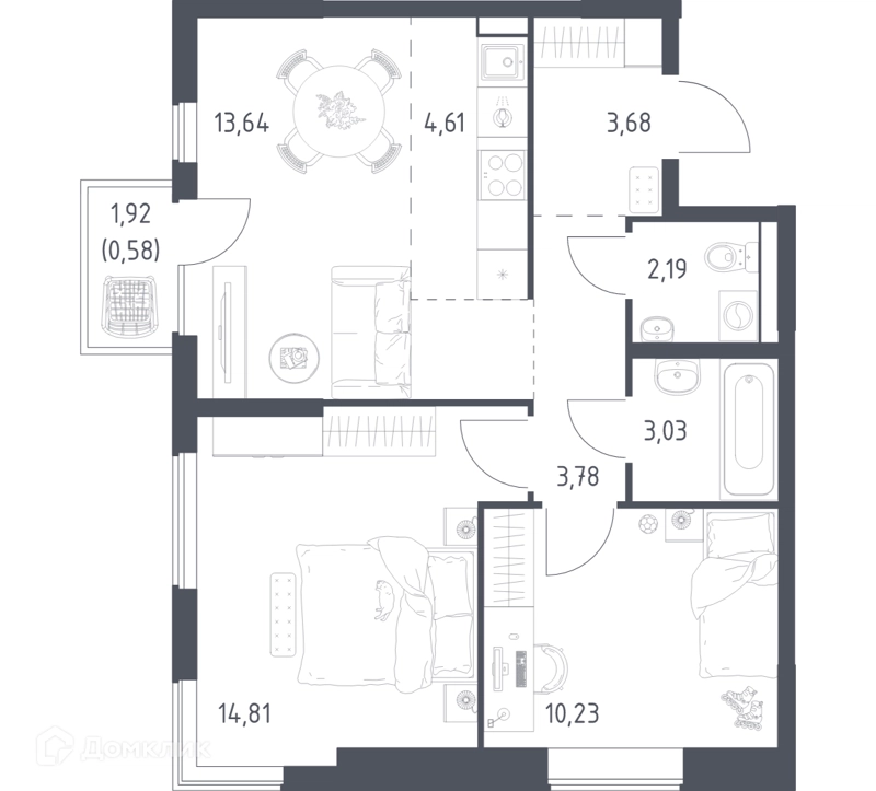 2-комнатная квартира 56.55 м² Горки Парк
