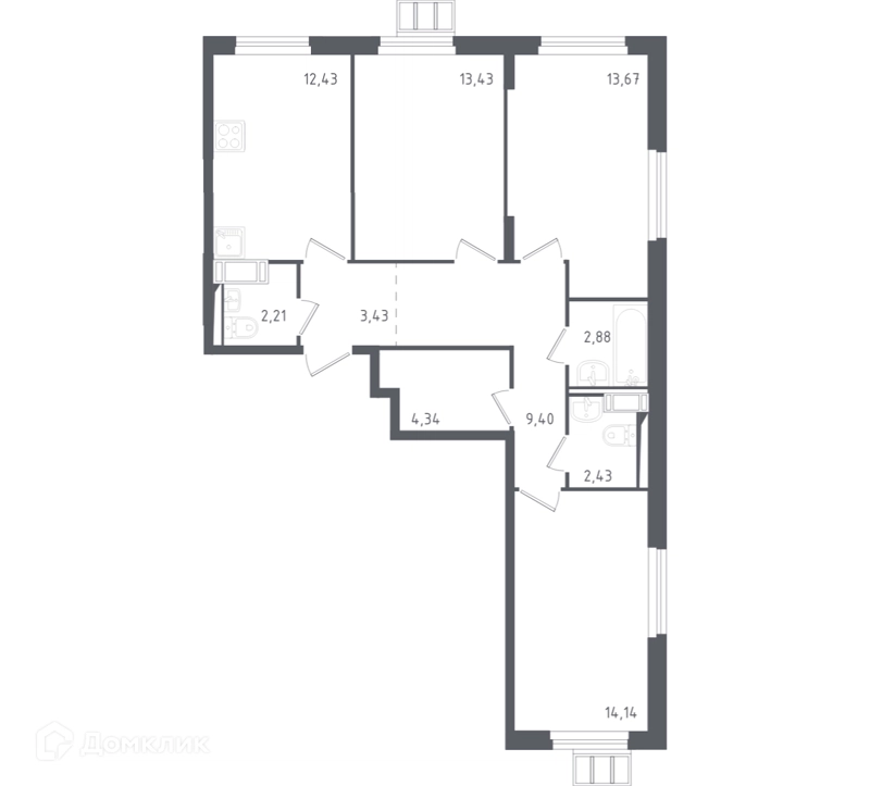 3-комнатная квартира 77.4 м² Горки Парк