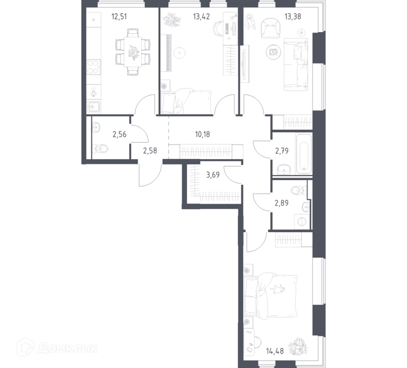 3-комнатная квартира 78.48 м² Горки Парк