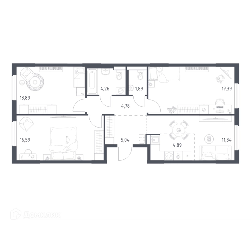 3-комнатная квартира 80.07 м² Горки Парк