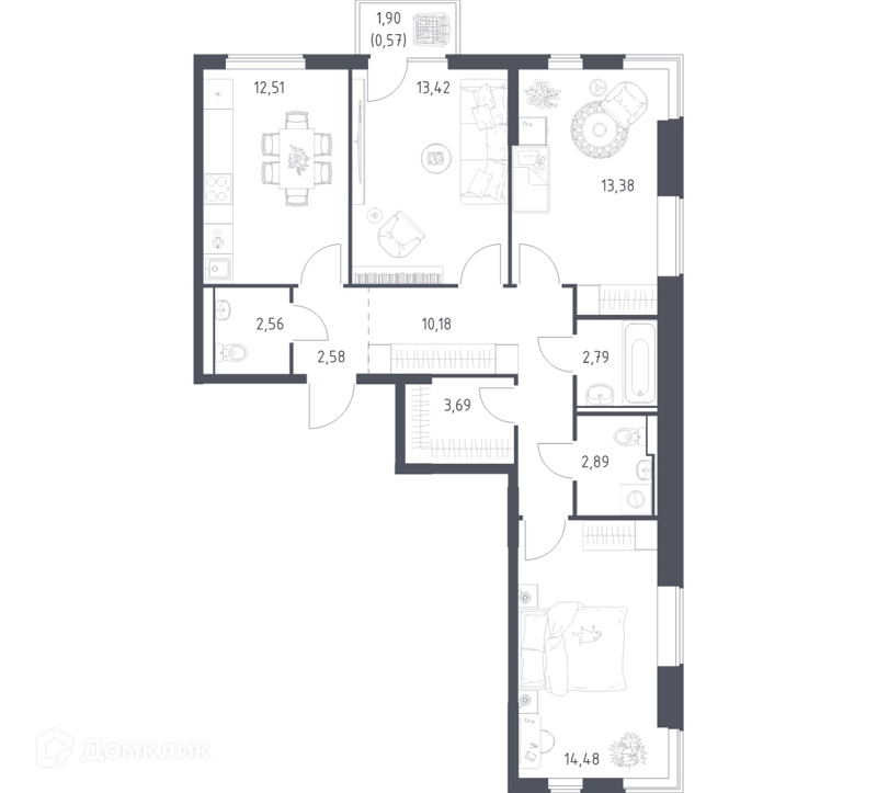 3-комнатная квартира 79.05 м² Горки Парк