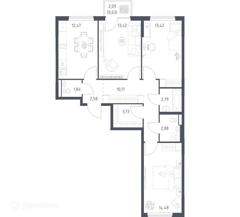 3-комнатная квартира 78.41 м² Горки Парк