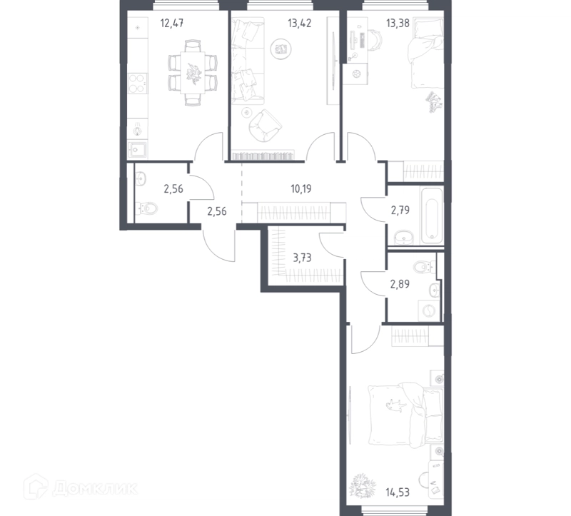3-комнатная квартира 78.52 м² Горки Парк