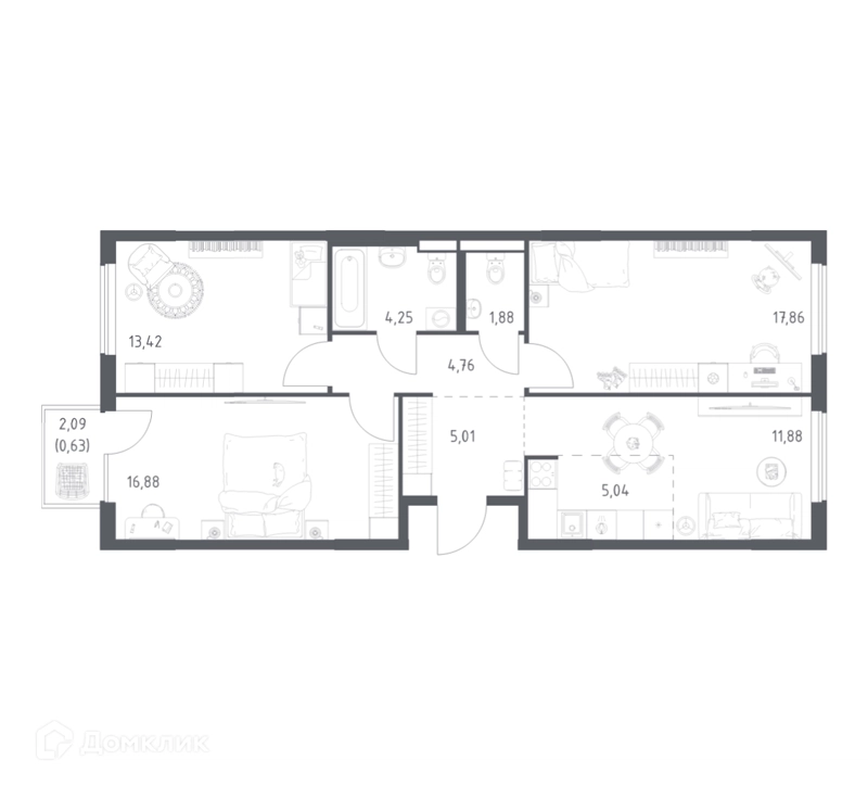 3-комнатная квартира 81.61 м² Горки Парк