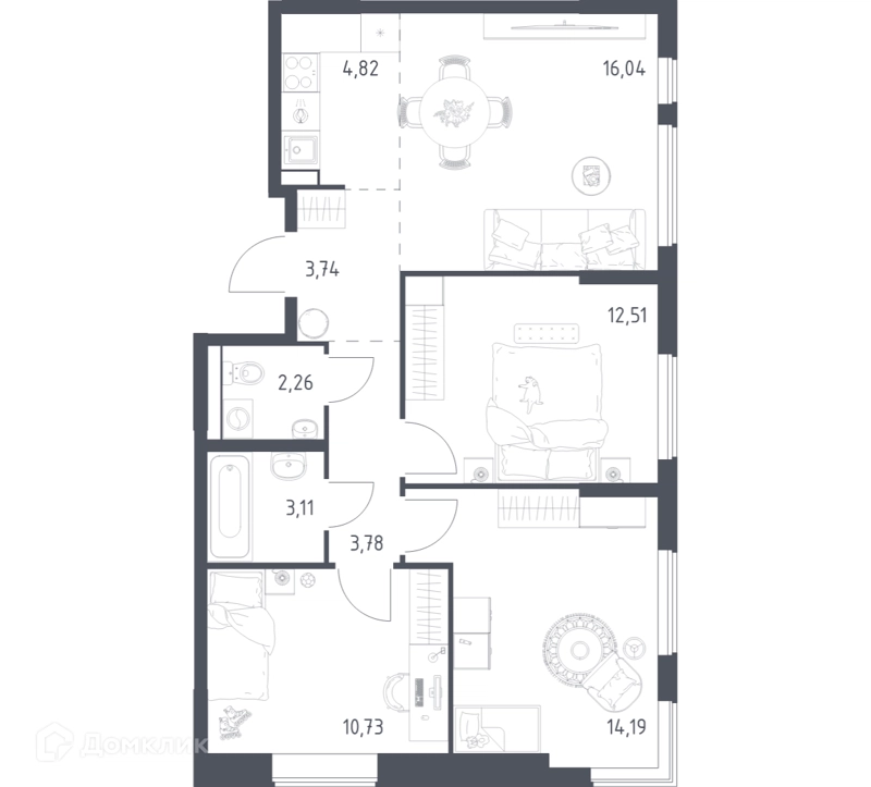 3-комнатная квартира 71.18 м² Горки Парк