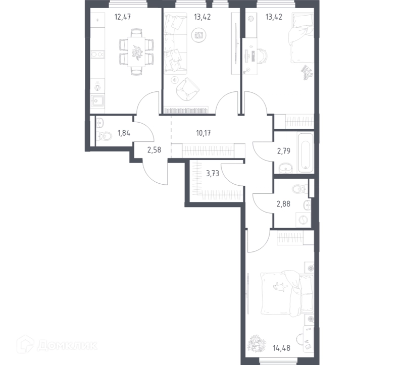 3-комнатная квартира 77.78 м² Горки Парк