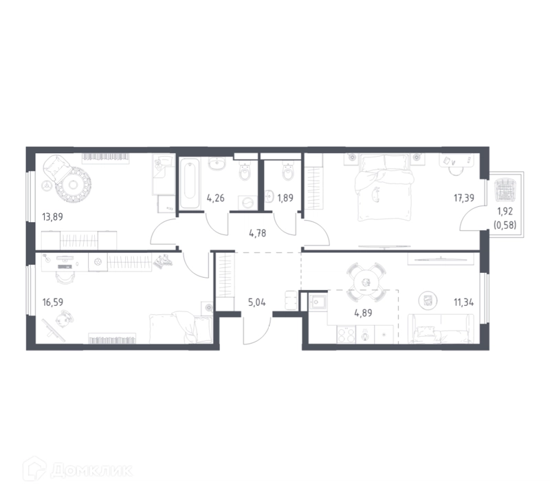 3-комнатная квартира 80.65 м² Горки Парк
