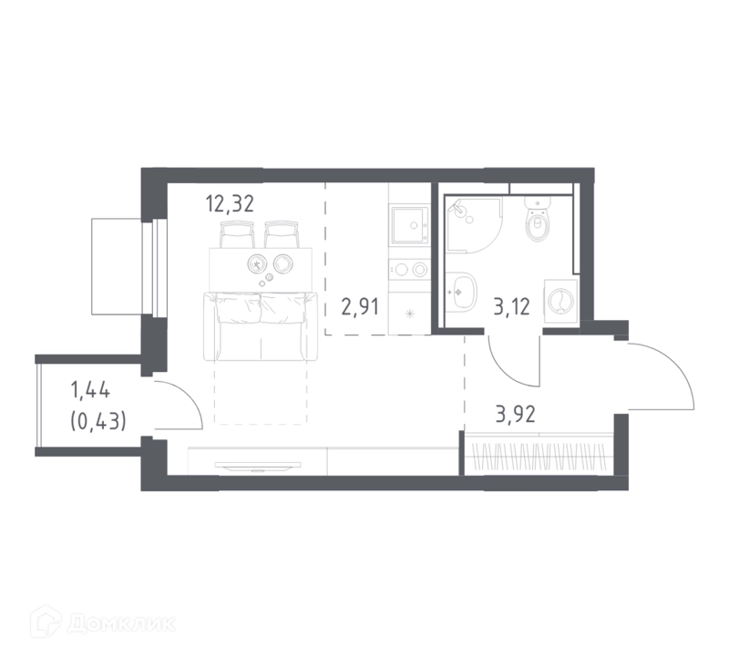 Студия 22.7 м² Мытищи Парк