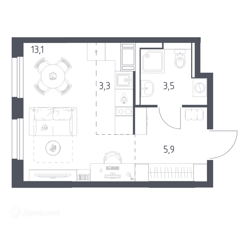 Студия 25.9 м² Мытищи Парк