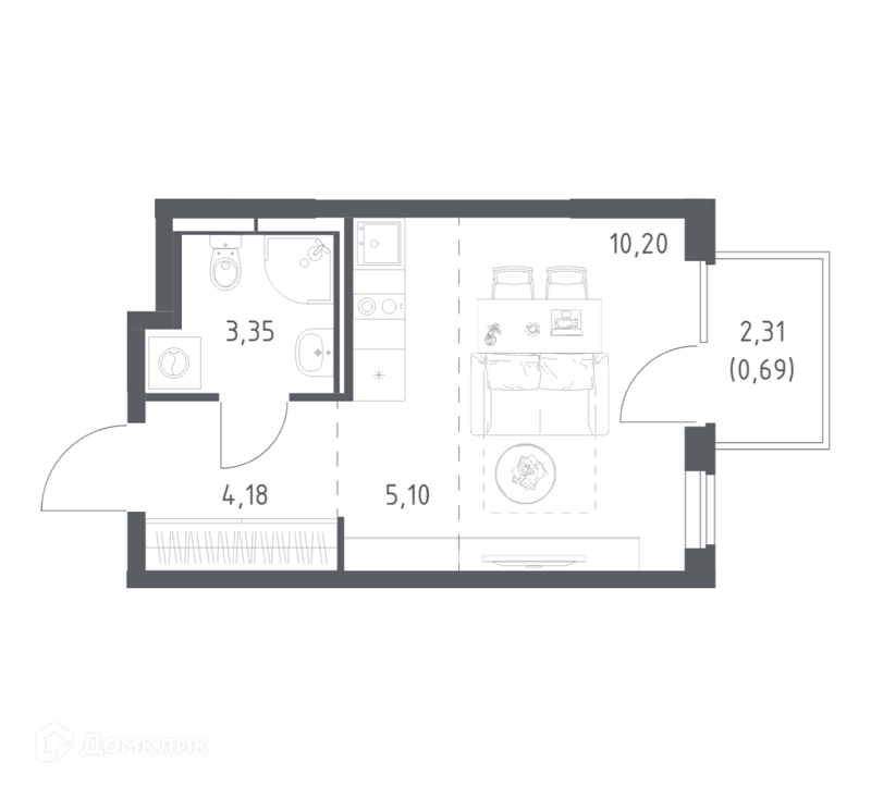 Студия 23.52 м² Мытищи Парк