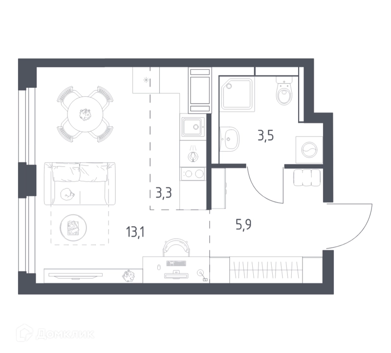 Студия 25.4 м² Мытищи Парк
