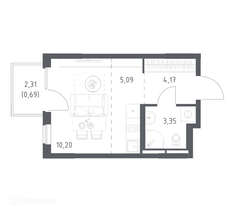 Студия 23.5 м² Мытищи Парк