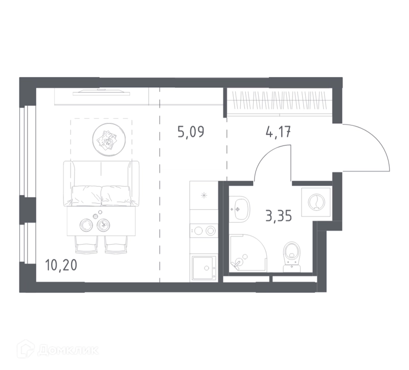 Студия 22.81 м² Мытищи Парк