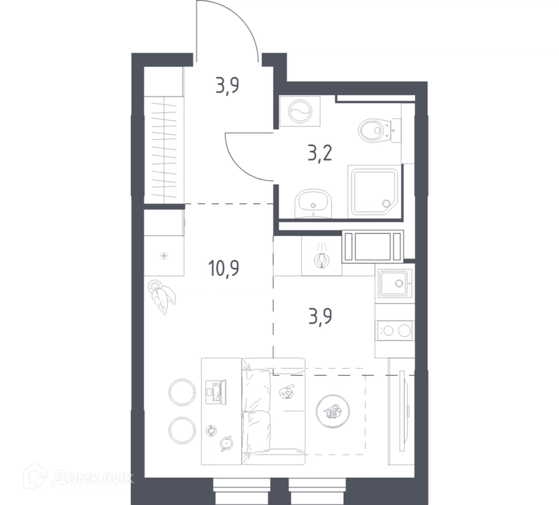 Студия 21.3 м² Мытищи Парк