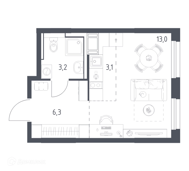 Студия 25.2 м² Мытищи Парк