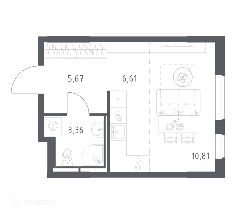 Студия 26.45 м² Мытищи Парк