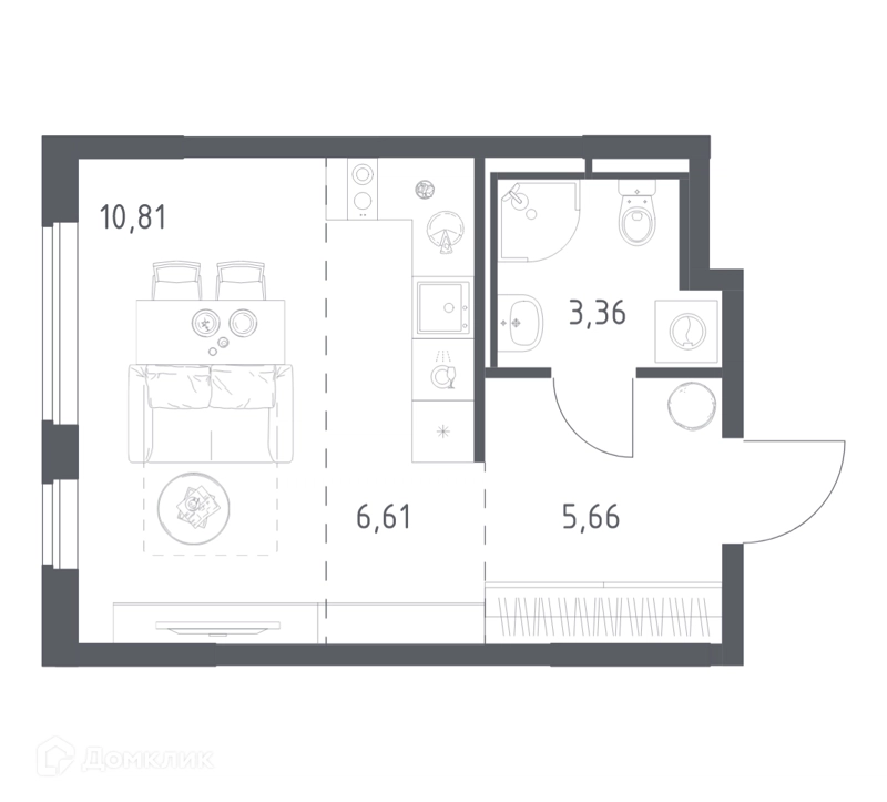 Студия 26.44 м² Мытищи Парк