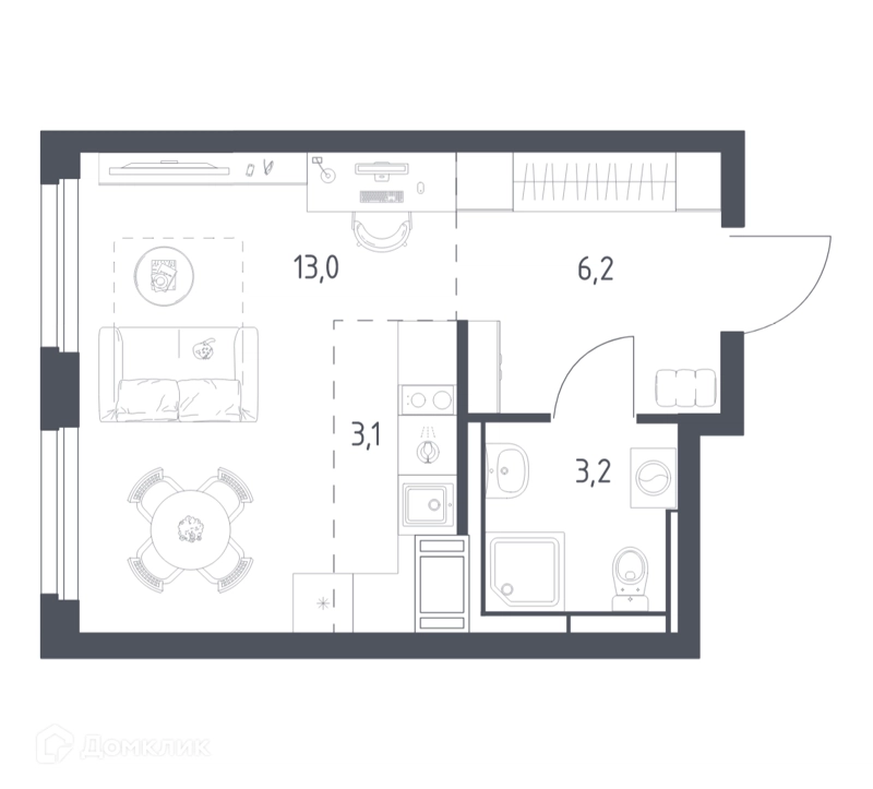 Студия 24.7 м² Мытищи Парк