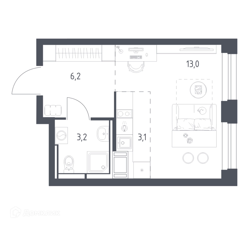 Студия 25 м² Мытищи Парк
