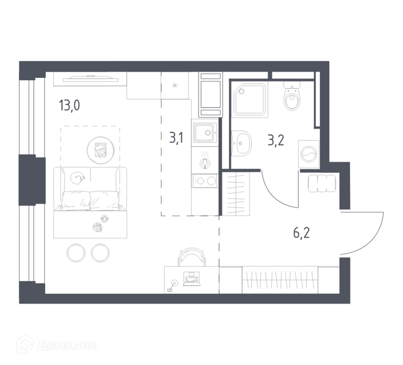 Студия 25.2 м² Мытищи Парк