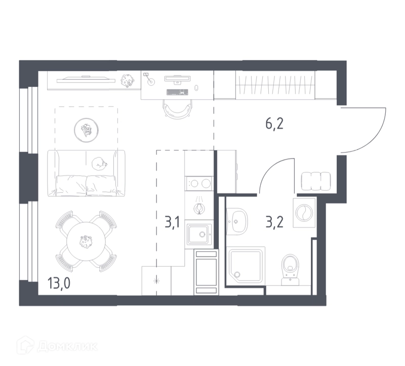 Студия 25.1 м² Мытищи Парк