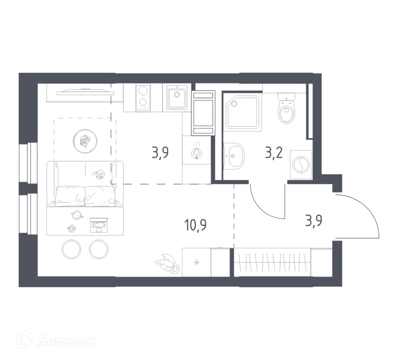 Студия 21.7 м² Мытищи Парк