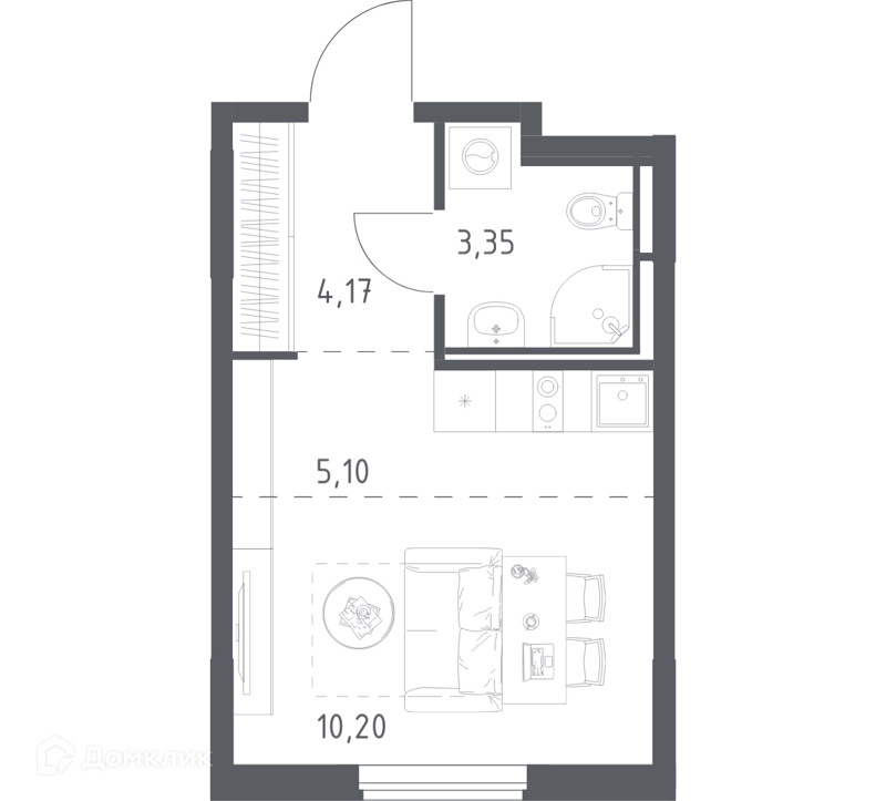 Студия 22.82 м² Мытищи Парк