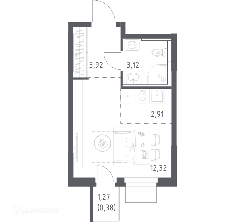 Студия 22.65 м² Мытищи Парк