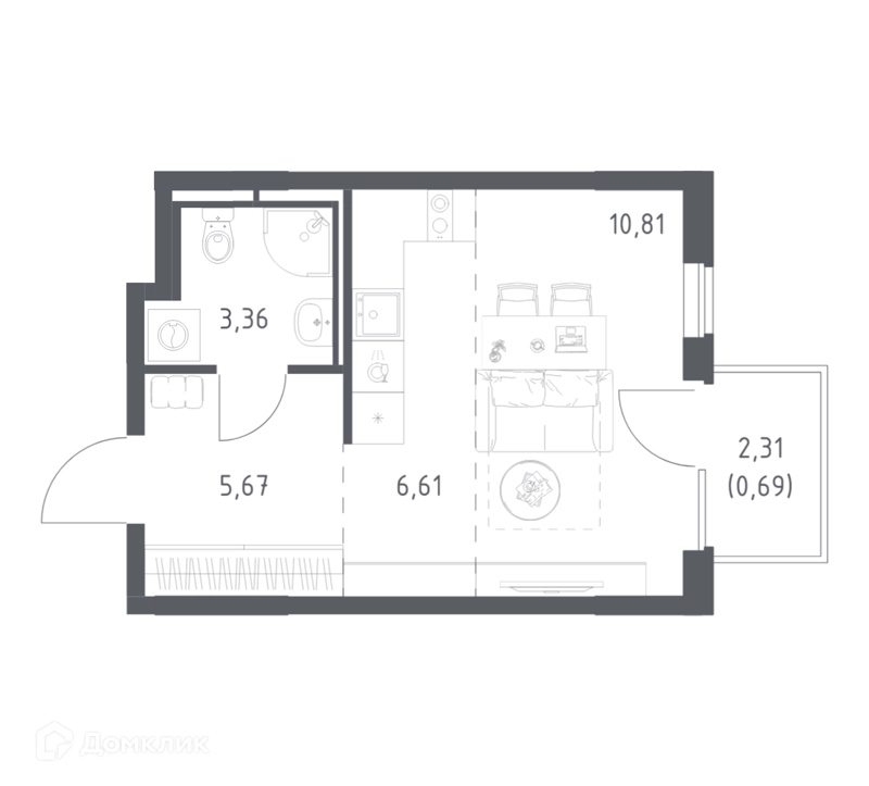Студия 27.14 м² Мытищи Парк