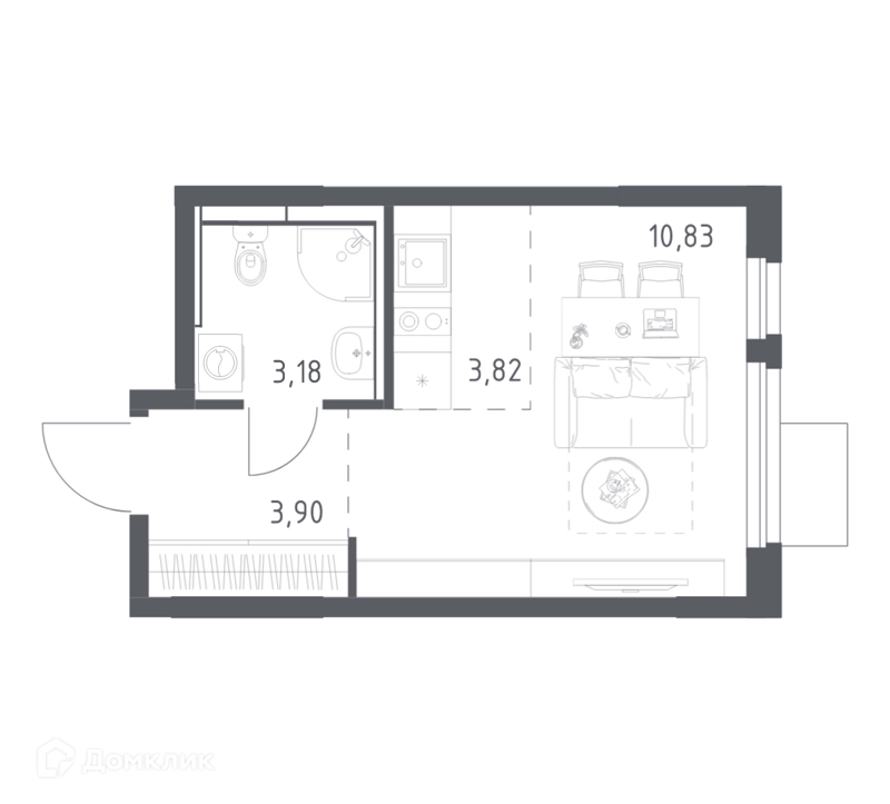 Студия 21.73 м² Мытищи Парк