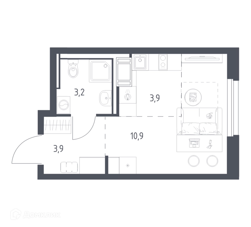 Студия 21.6 м² Мытищи Парк