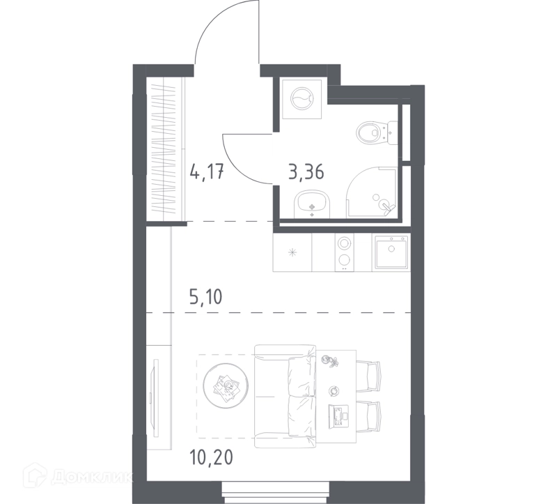 Студия 22.83 м² Мытищи Парк