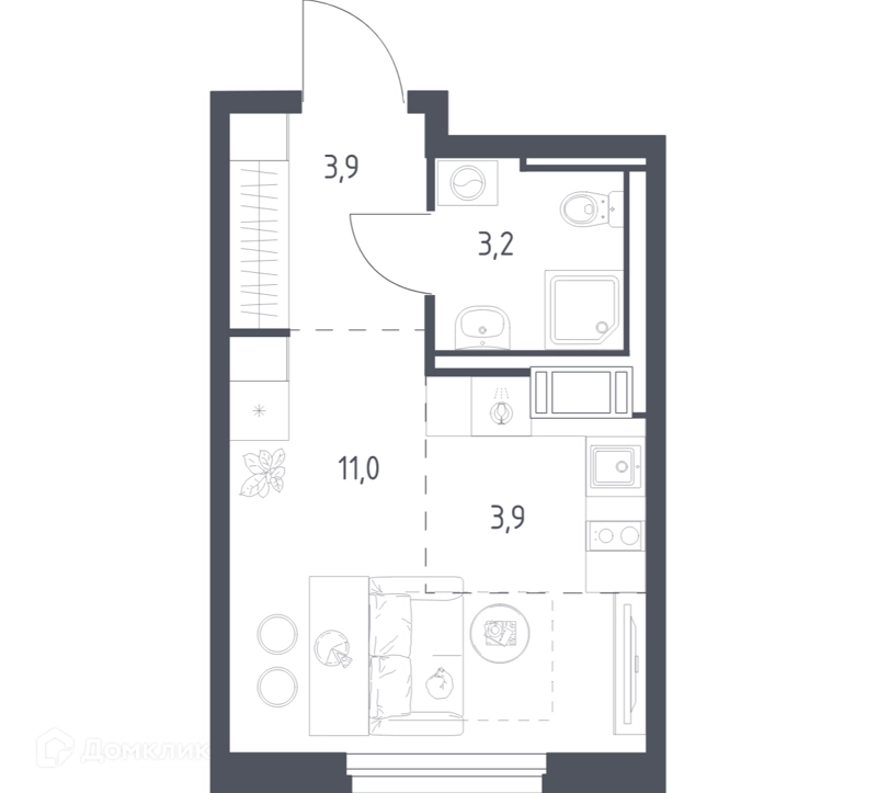 Студия 21.7 м² Мытищи Парк