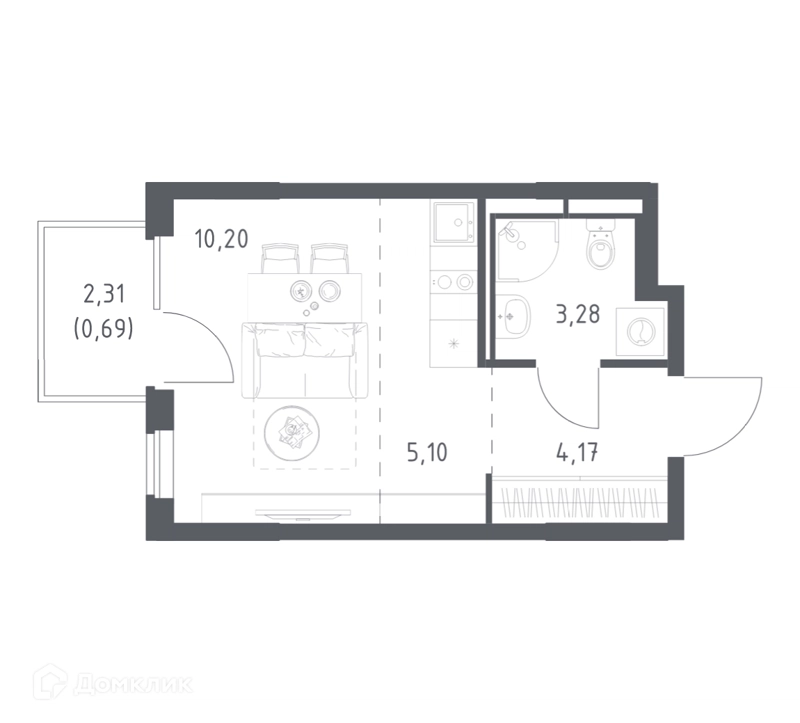 Студия 23.44 м² Мытищи Парк